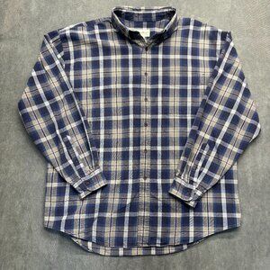 Eddie Bauer Men’s XL Blue Plaid Button Down Shirt Cotton Regular Fit